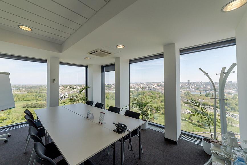 Modern FX Doctor office with conference room and city view - professional atmosphere for education